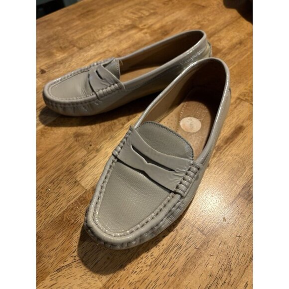 Ralph Lauren Camile Leather Loafer Old Money Quiet Luxury Grey Snakeskin Size 7B - Picture 1 of 9